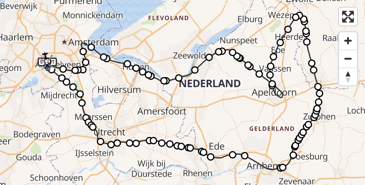 Vluchtroute Politiehelikopter van Schiphol naar Schiphol