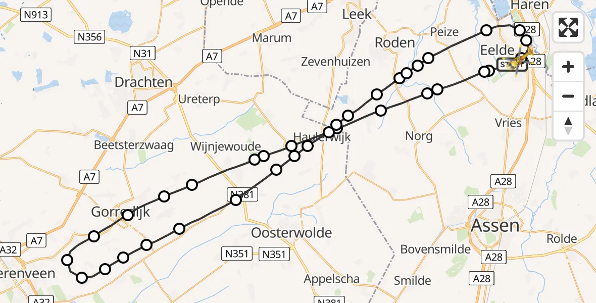 Vluchtroute Traumahelikopter Groningen Airport Eelde - Groningen Airport Eelde, 21 mei 2022, 10:10