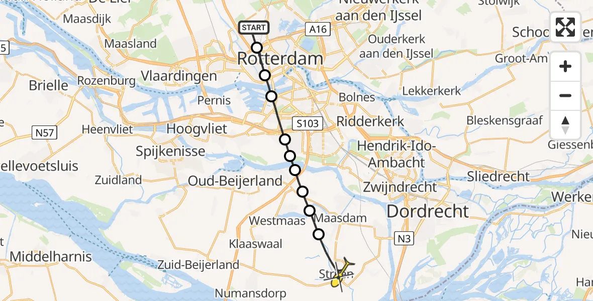 Routekaart van de vlucht: Lifeliner 2 naar Strijen