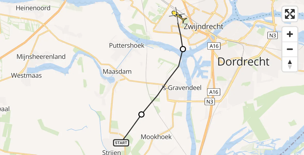 Routekaart van de vlucht: Lifeliner 2 naar Zwijndrecht