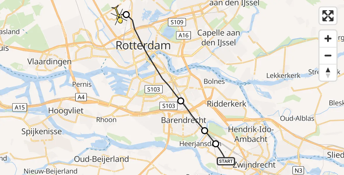 Routekaart van de vlucht: Lifeliner 2 naar Rotterdam The Hague Airport