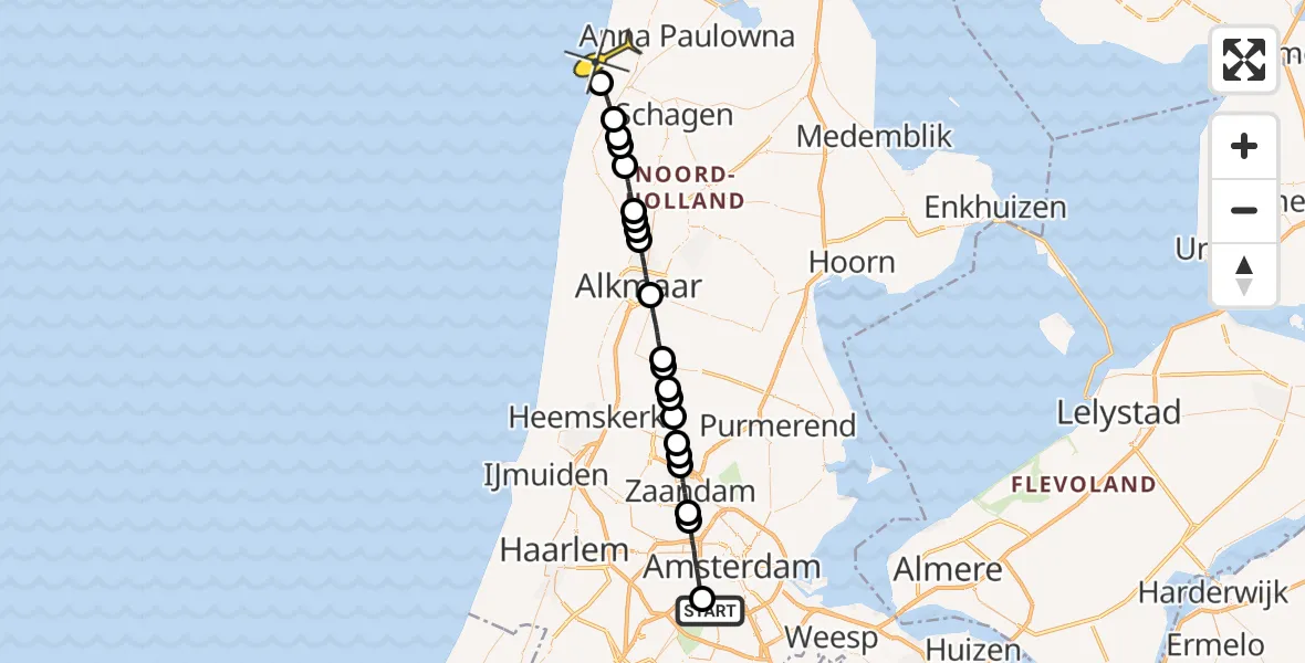 Routekaart van de vlucht: Lifeliner 1 naar Callantsoog