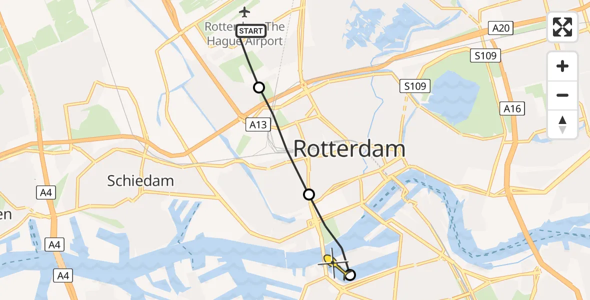 Routekaart van de vlucht: Lifeliner 2 naar Rotterdam