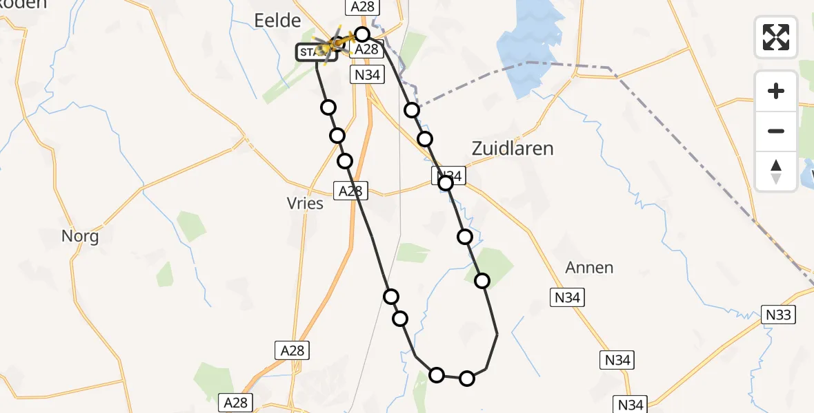 Vluchtroute Traumahelikopter Groningen Airport Eelde - Groningen Airport Eelde, 21 mei 2022, 12:33