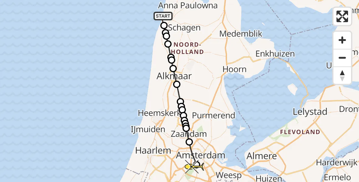 Routekaart van de vlucht: Lifeliner 1 naar VU Medisch Centrum Amsterdam