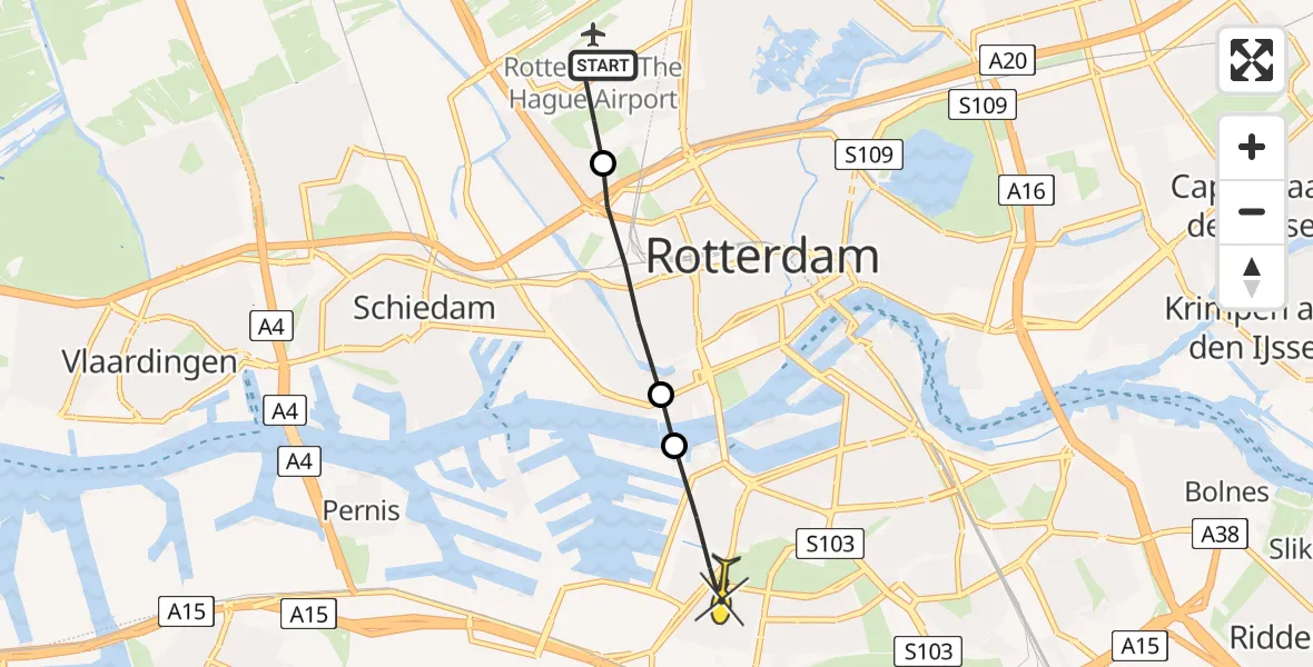 Routekaart van de vlucht: Lifeliner 2 naar Rotterdam