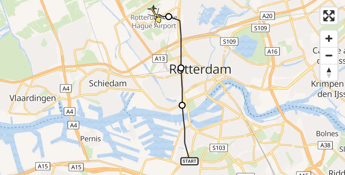 Routekaart van de vlucht: Lifeliner 2 naar Rotterdam The Hague Airport