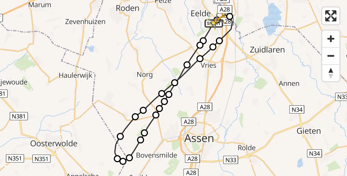 Vluchtroute Traumahelikopter Groningen Airport Eelde - Groningen Airport Eelde, 21 mei 2022, 13:39