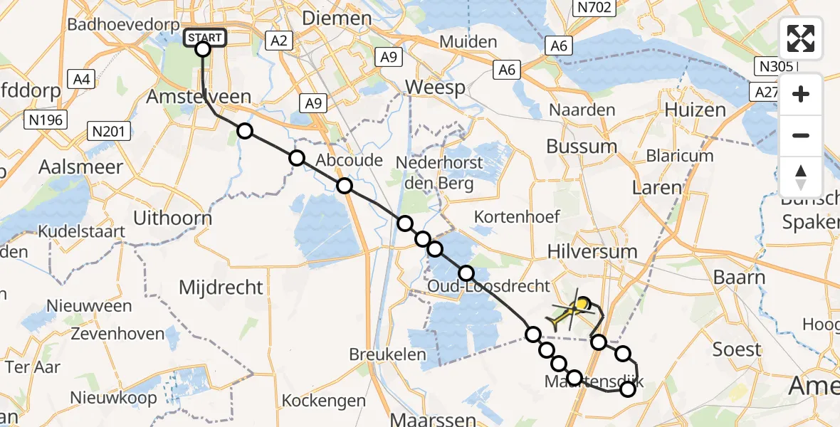 Routekaart van de vlucht: Lifeliner 1 naar Vliegveld Hilversum