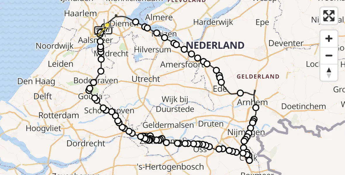 Routekaart van de vlucht: Politieheli naar Schiphol