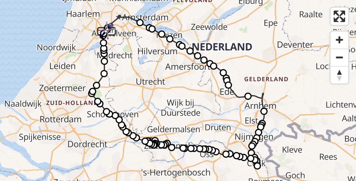 Vluchtroute Politiehelikopter van Schiphol naar Schiphol