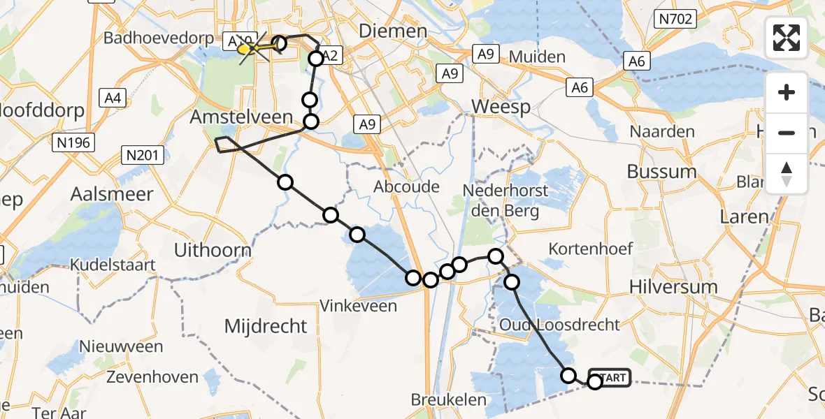 Routekaart van de vlucht: Lifeliner 1 naar VU Medisch Centrum Amsterdam