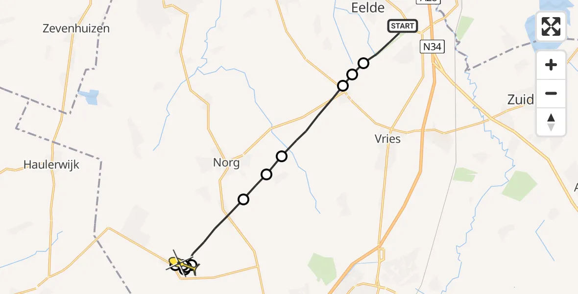 Routekaart van de vlucht: Lifeliner 4 naar Veenhuizen