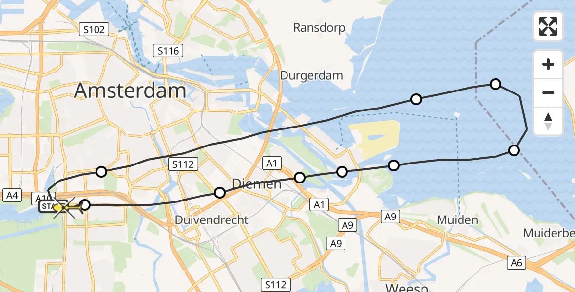 Routekaart van de vlucht: Lifeliner 1 naar VU Medisch Centrum Amsterdam