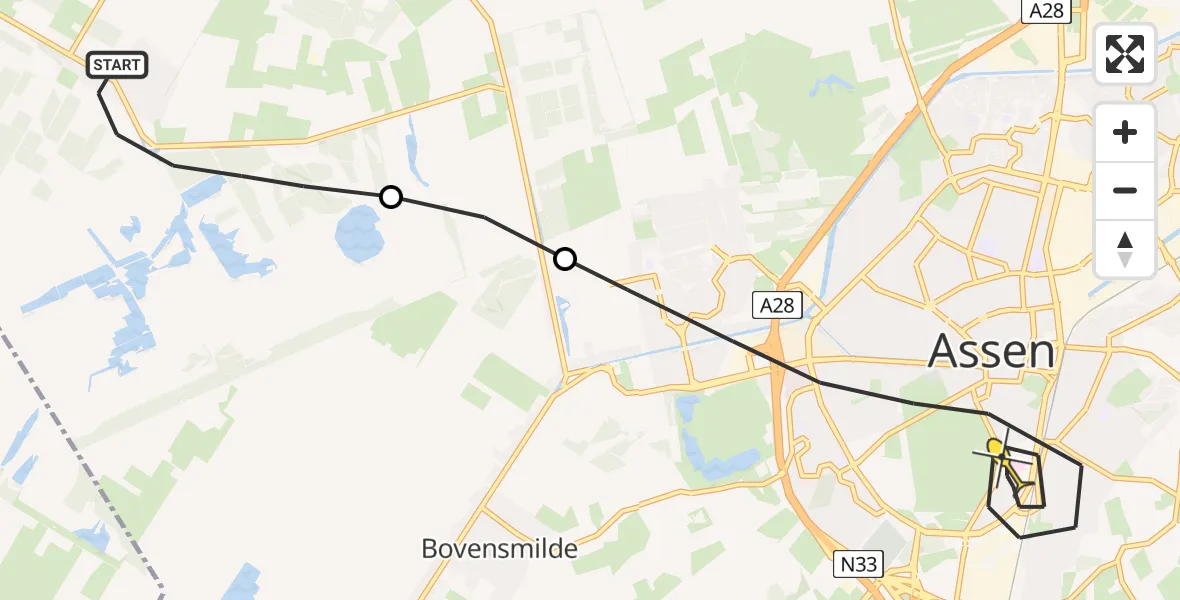 Routekaart van de vlucht: Lifeliner 4 naar Assen