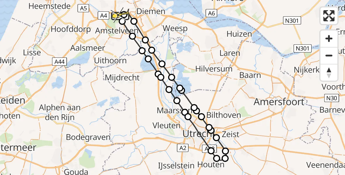 Routekaart van de vlucht: Lifeliner 1 naar VU Medisch Centrum Amsterdam