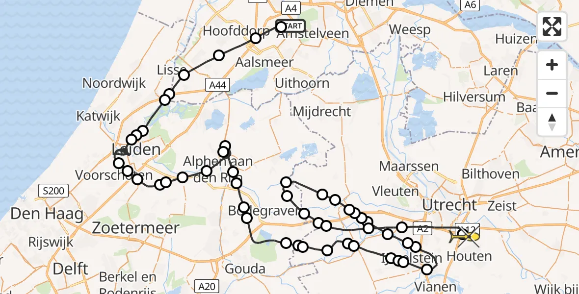 Routekaart van de vlucht: Politieheli naar Houten