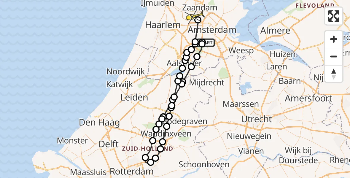 Routekaart van de vlucht: Lifeliner 1 naar Amsterdam Heliport