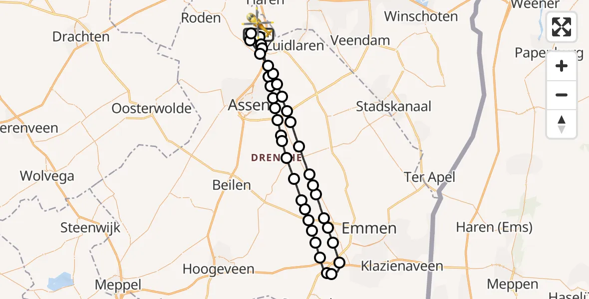 Vluchtroute Traumahelikopter Groningen Airport Eelde - Groningen Airport Eelde, 21 mei 2022, 18:58