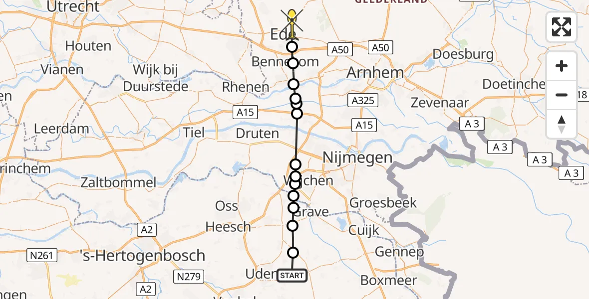 Routekaart van de vlucht: Lifeliner 3 naar Ede