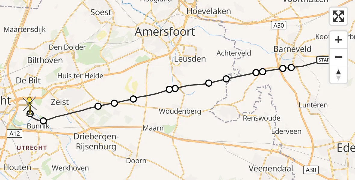 Routekaart van de vlucht: Lifeliner 3 naar Universitair Medisch Centrum Utrecht