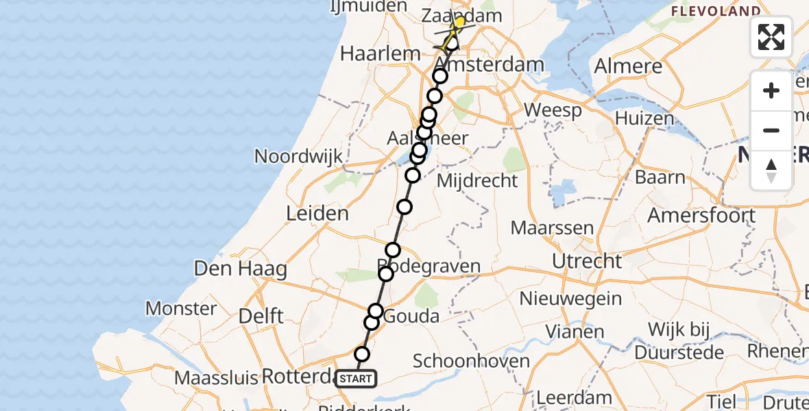 Routekaart van de vlucht: Lifeliner 1 naar Amsterdam Heliport