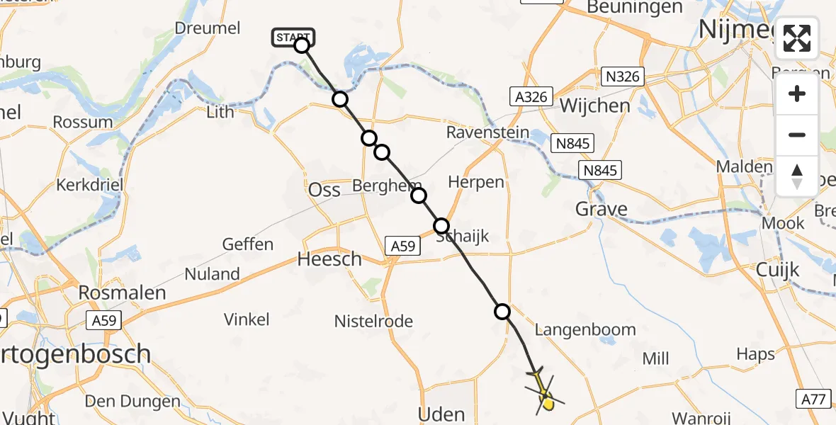 Routekaart van de vlucht: Lifeliner 3 naar Vliegbasis Volkel