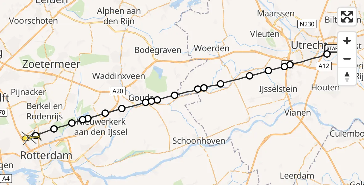 Routekaart van de vlucht: Lifeliner 2 naar Rotterdam The Hague Airport