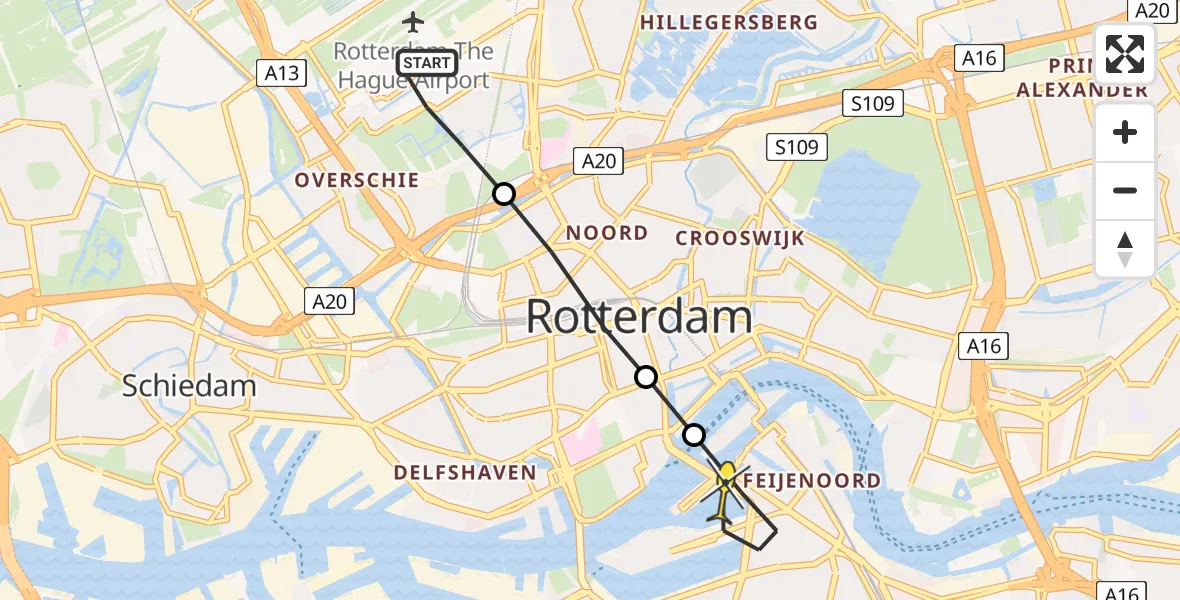 Routekaart van de vlucht: Lifeliner 2 naar Rotterdam