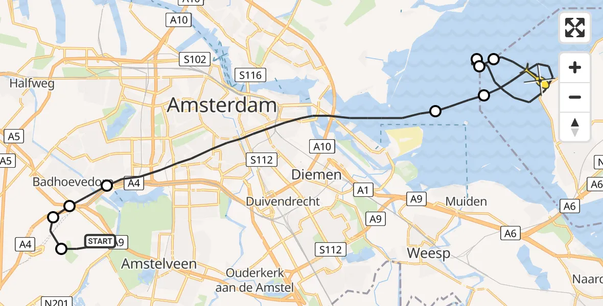 Routekaart van de vlucht: Politieheli naar Almere