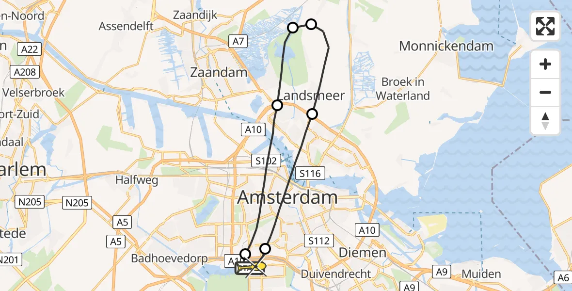 Routekaart van de vlucht: Lifeliner 1 naar VU Medisch Centrum Amsterdam
