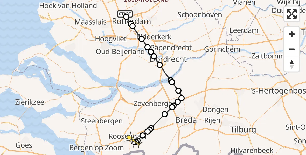 Routekaart van de vlucht: Lifeliner 2 naar Roosendaal