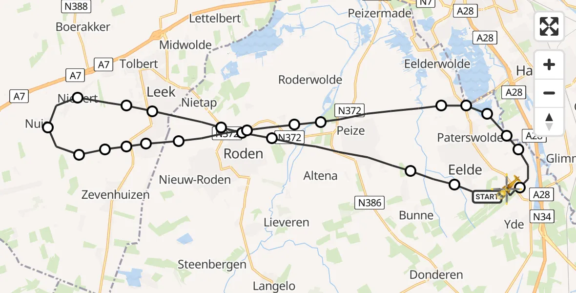 Vluchtroute Traumahelikopter Groningen Airport Eelde - Groningen Airport Eelde, 22 mei 2022, 10:42