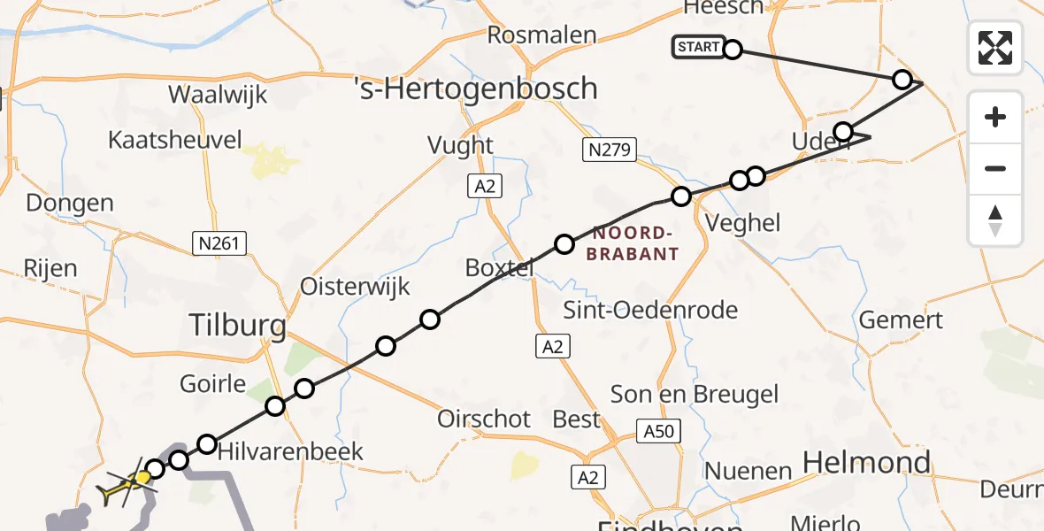 Routekaart van de vlucht: Lifeliner 3 naar Alphen