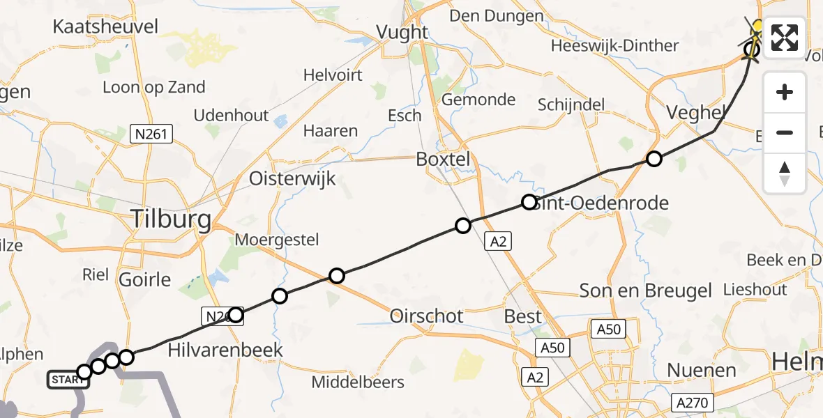 Routekaart van de vlucht: Lifeliner 3 naar Uden