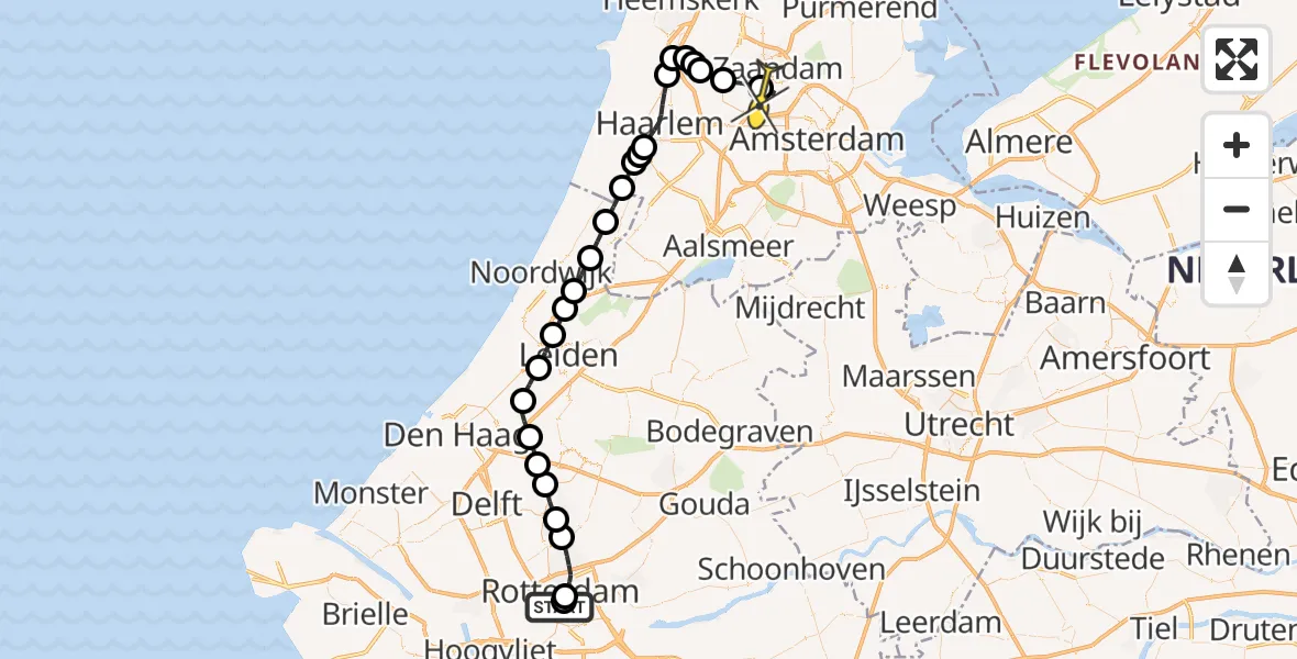 Routekaart van de vlucht: Lifeliner 1 naar Amsterdam Heliport