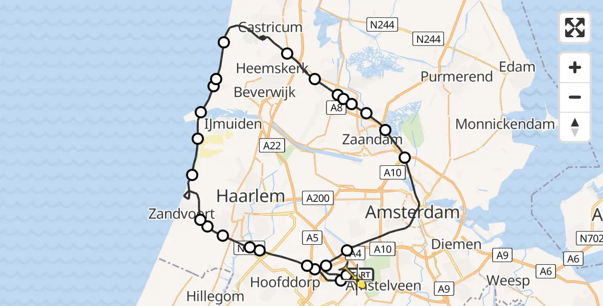 Routekaart van de vlucht: Politieheli naar Schiphol