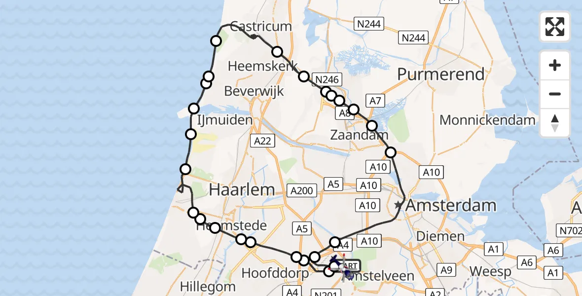 Vluchtroute Politiehelikopter van Schiphol naar Schiphol