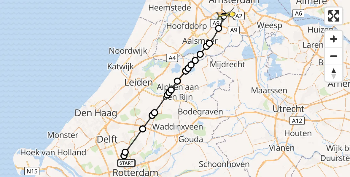 Routekaart van de vlucht: Lifeliner 1 naar VU Medisch Centrum Amsterdam