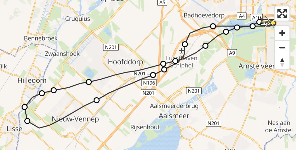 Routekaart van de vlucht: Lifeliner 1 naar VU Medisch Centrum Amsterdam