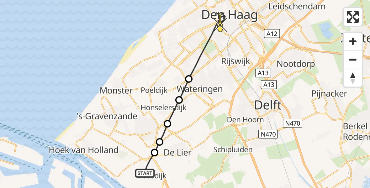 Routekaart van de vlucht: Lifeliner 2 naar Den Haag