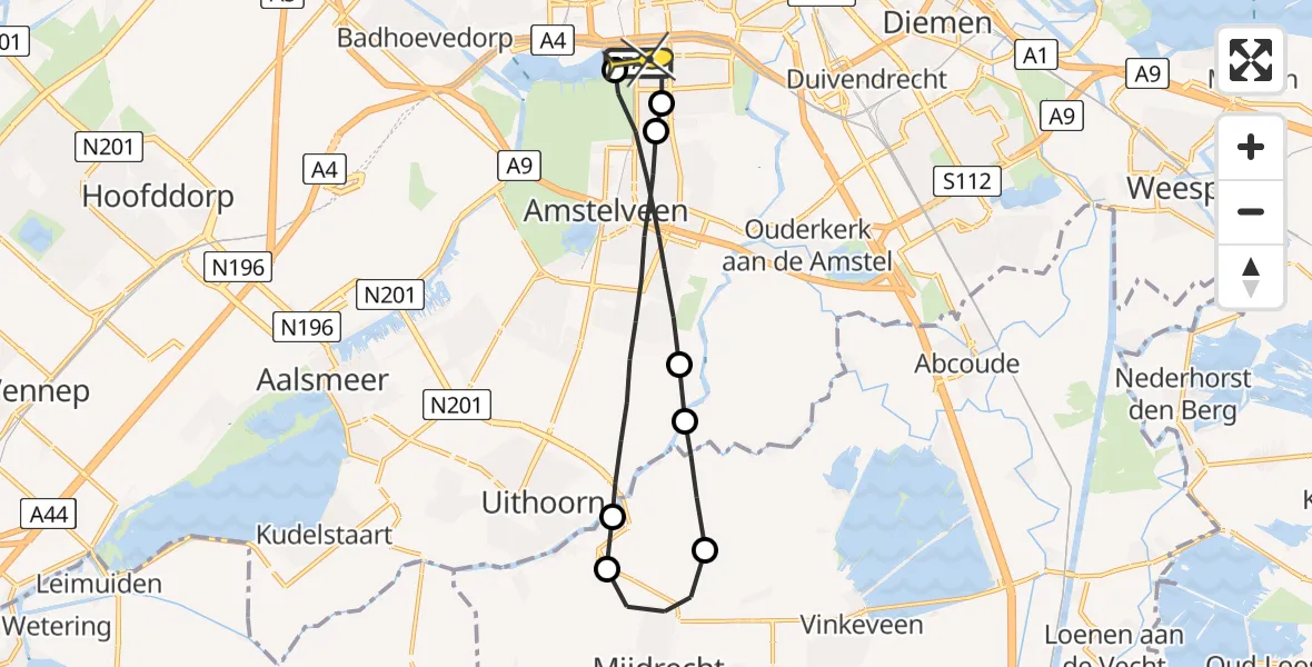 Routekaart van de vlucht: Lifeliner 1 naar VU Medisch Centrum Amsterdam