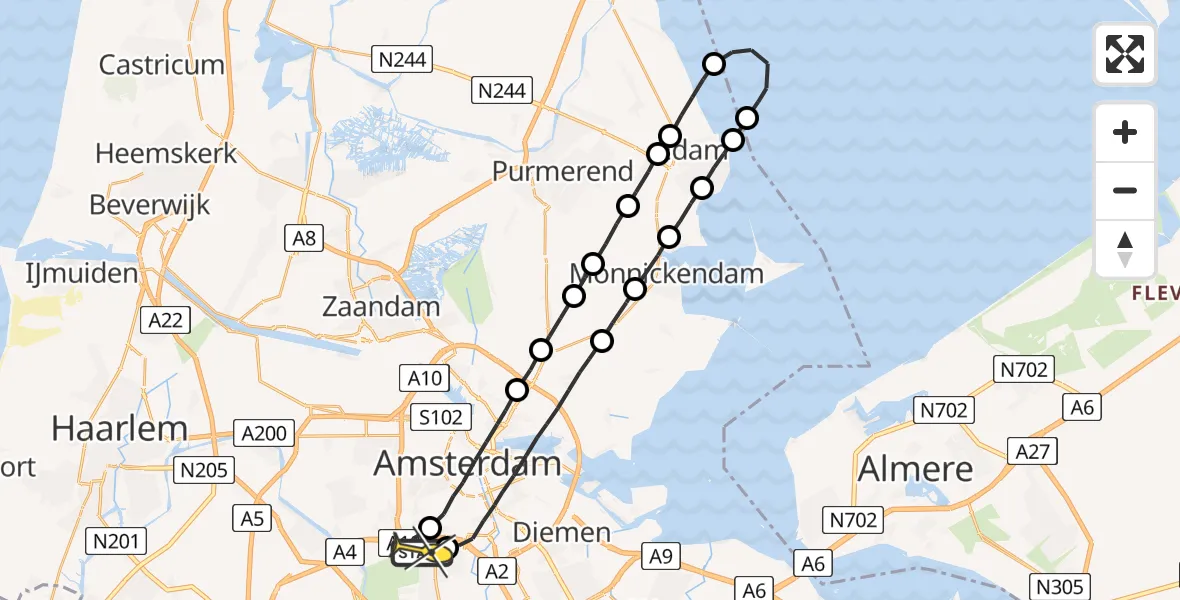 Routekaart van de vlucht: Lifeliner 1 naar VU Medisch Centrum Amsterdam