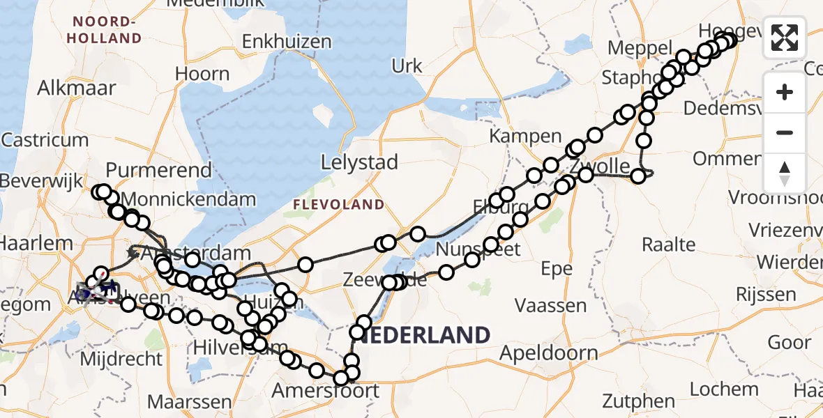 Vluchtroute Politiehelikopter van Schiphol naar Schiphol