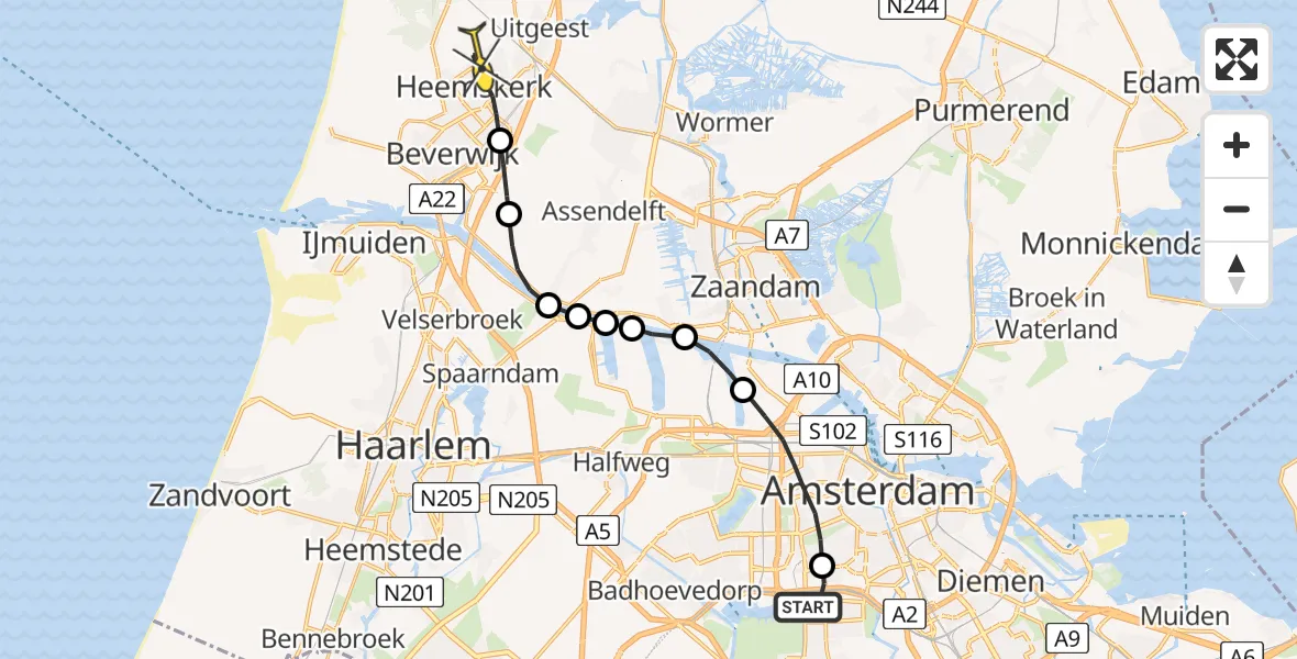 Routekaart van de vlucht: Lifeliner 1 naar Heemskerk