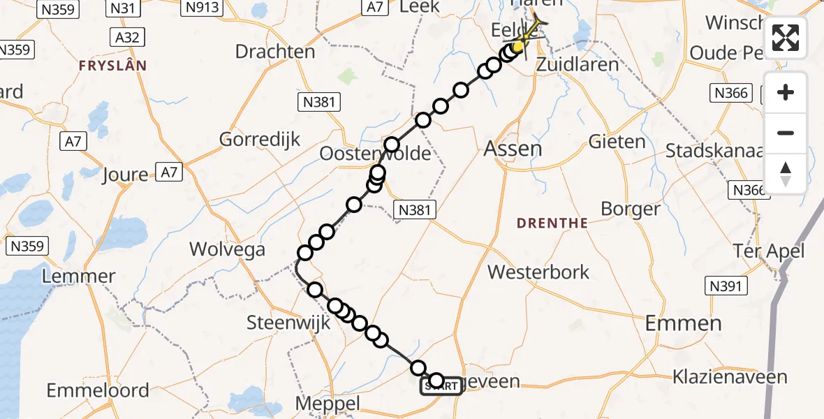 Routekaart van de vlucht: Lifeliner 4 naar Groningen Airport Eelde