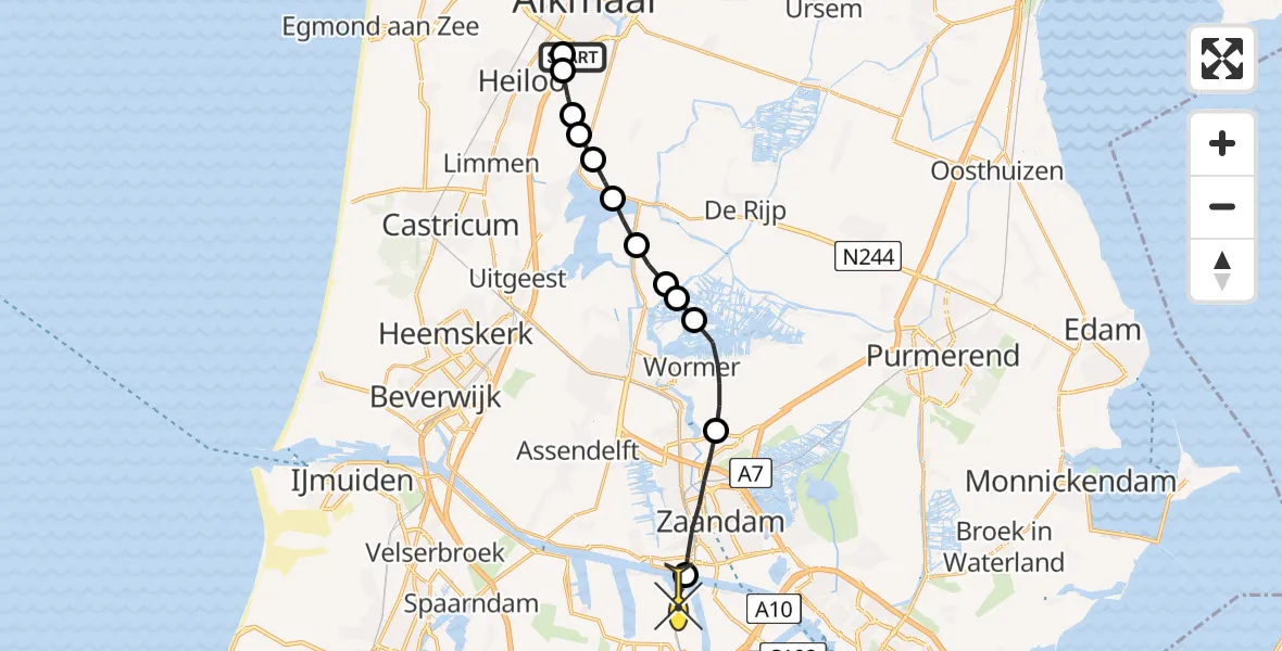 Routekaart van de vlucht: Lifeliner 1 naar Amsterdam Heliport