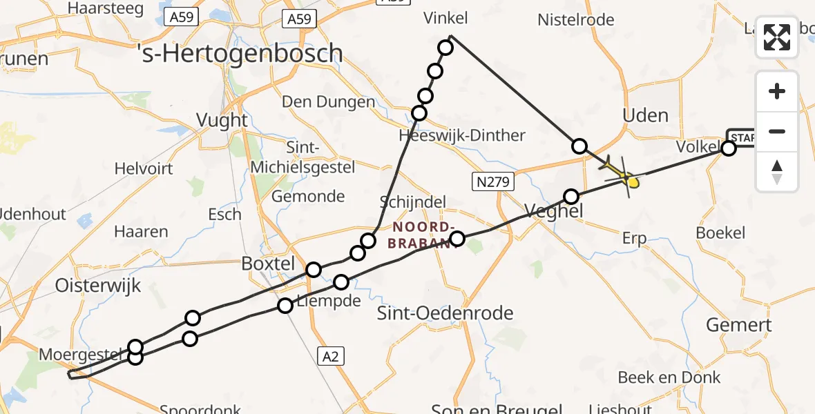 Routekaart van de vlucht: Lifeliner 3 naar Veghel