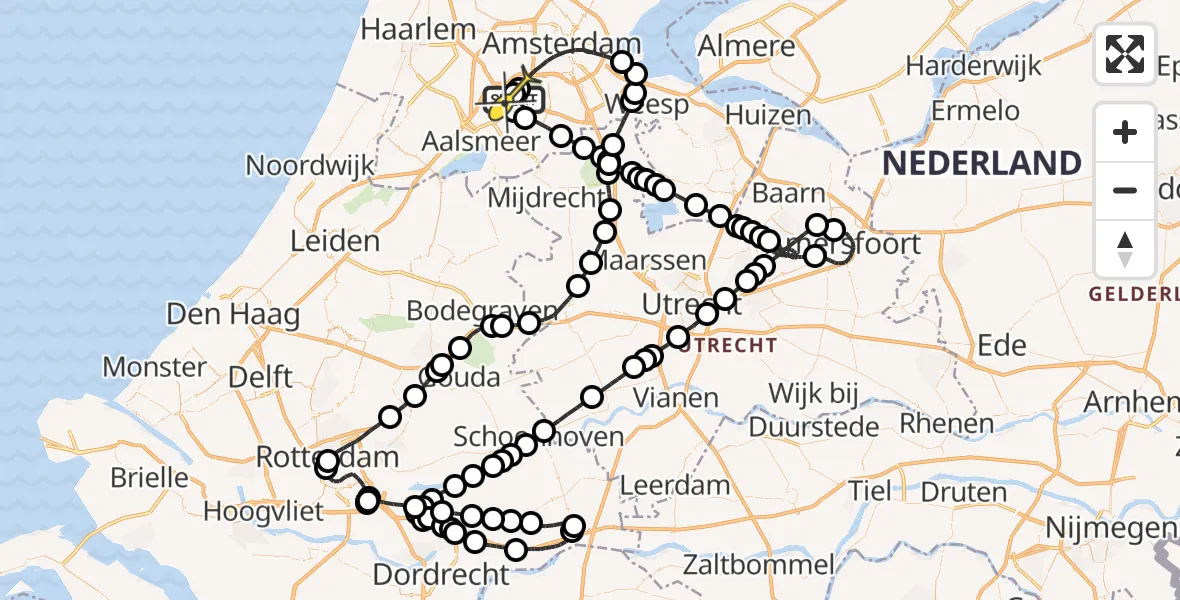 Routekaart van de vlucht: Politieheli naar Schiphol