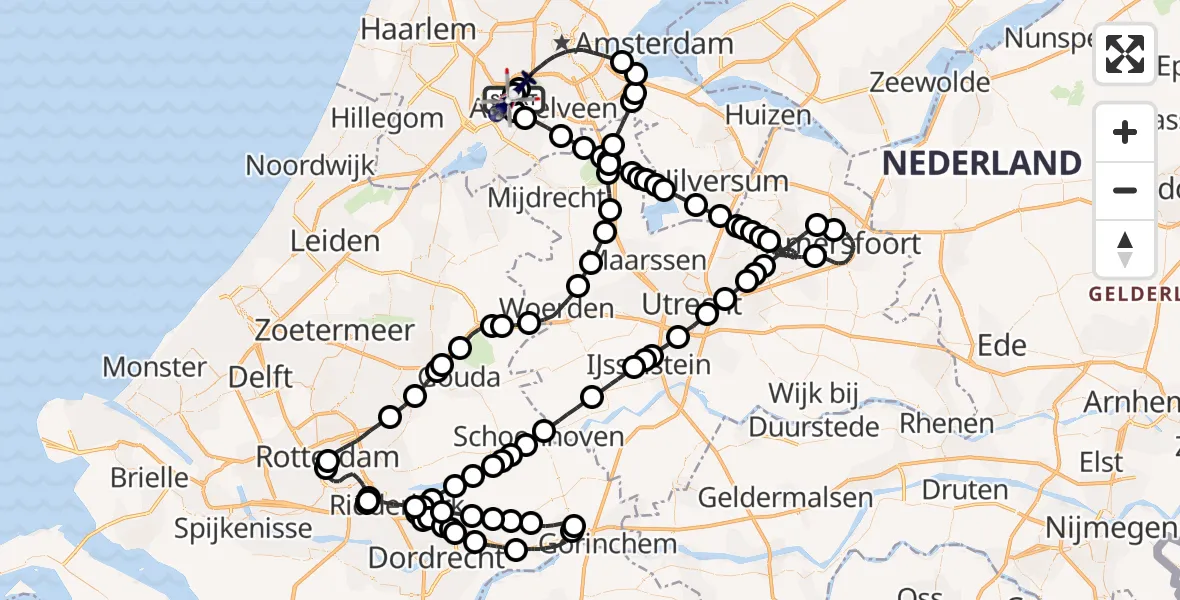 Vluchtroute Politiehelikopter van Schiphol naar Schiphol